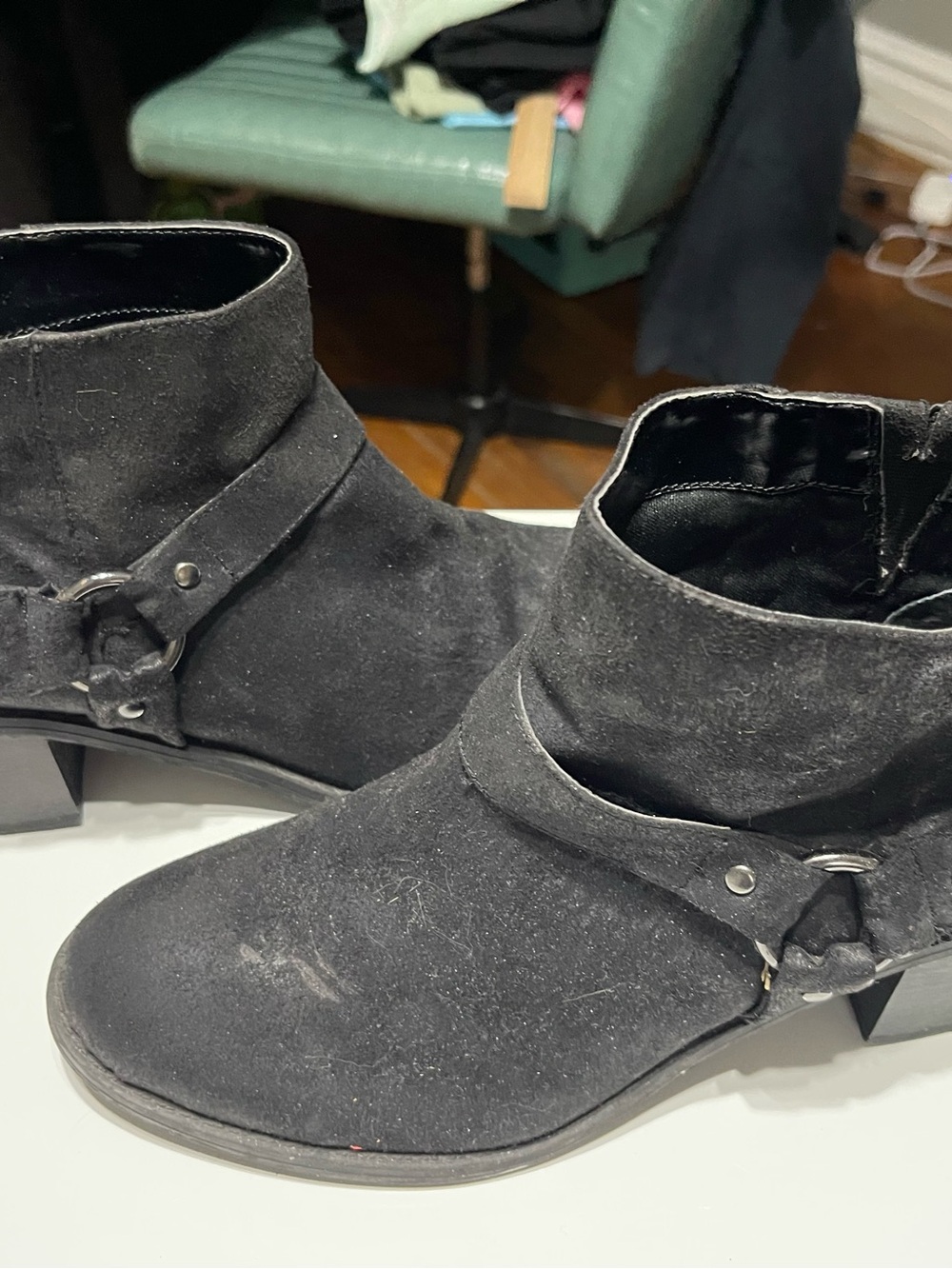 Carlos by Carlos Santana Black Suede Ankle Booties with Buckle Detail